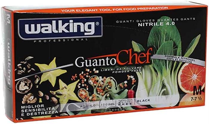 GUANTI CHEF NERO M WALKING S/POLVERE 100 PEZZI (7-7 1/2) - NITRILE 4.0