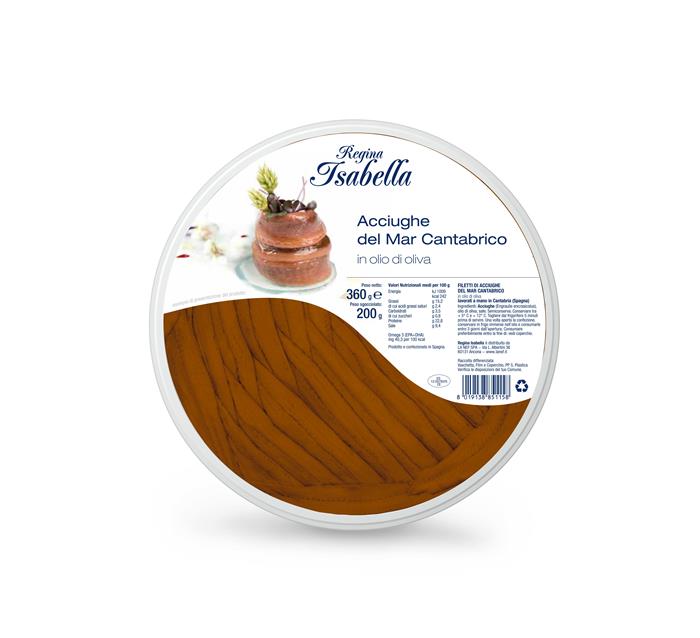 FILETTO DI ACCIUGHE CANTABRICO GR.360 ISABELLA OLIO DI OLIVA PESO SGOCCIOLATO GR.200