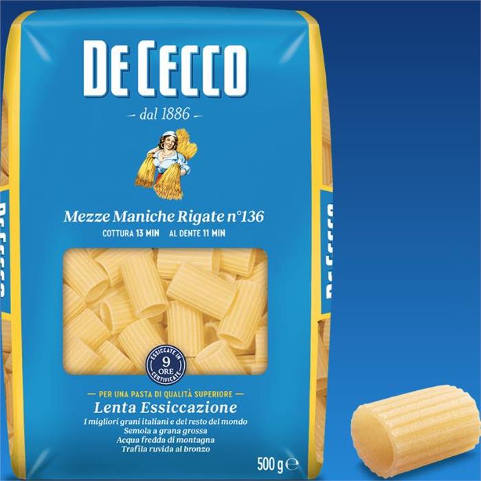 MEZZE MANICHE RIGATE DE CECCO N°136 KG.1 FOOD SERVICE 