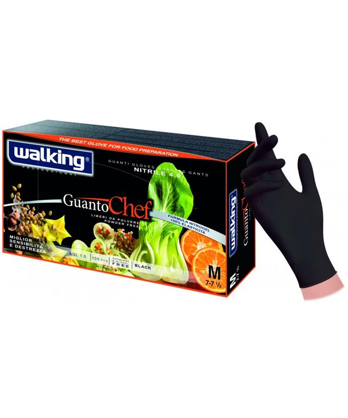 GUANTI DA CHEF NERO WALKING SENZA POLVERE TAGLIA S 100PZ. (6-6 1/2) - NITRILE 4.0