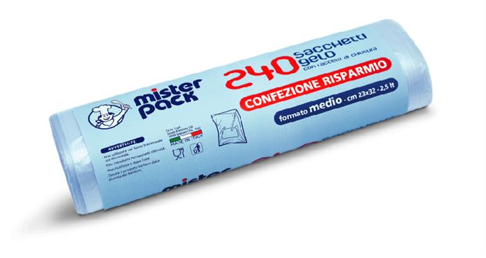 SACCHETTI GELO ROTOLO CM.23X32 PZ.240 CON LACCETTI-FORMATO MEDIO - MISTER PACK